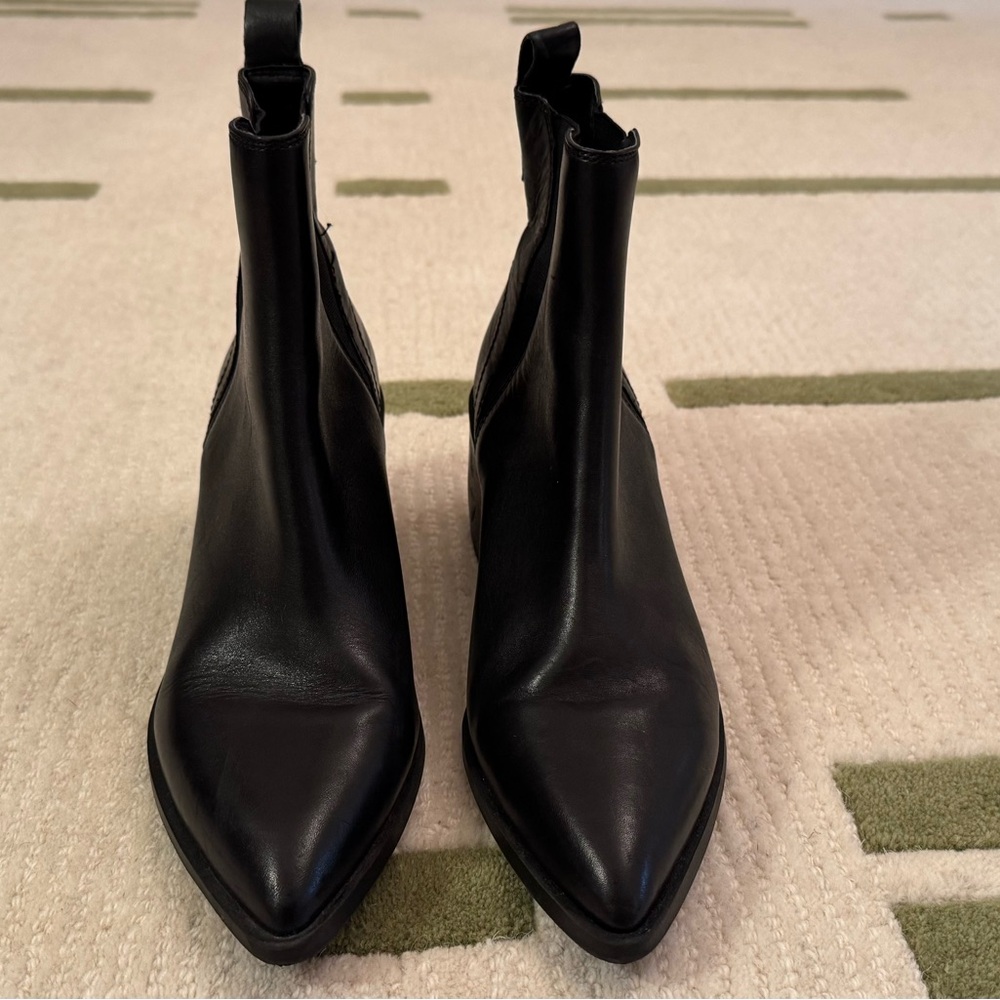 steve madden pointed black leather boots